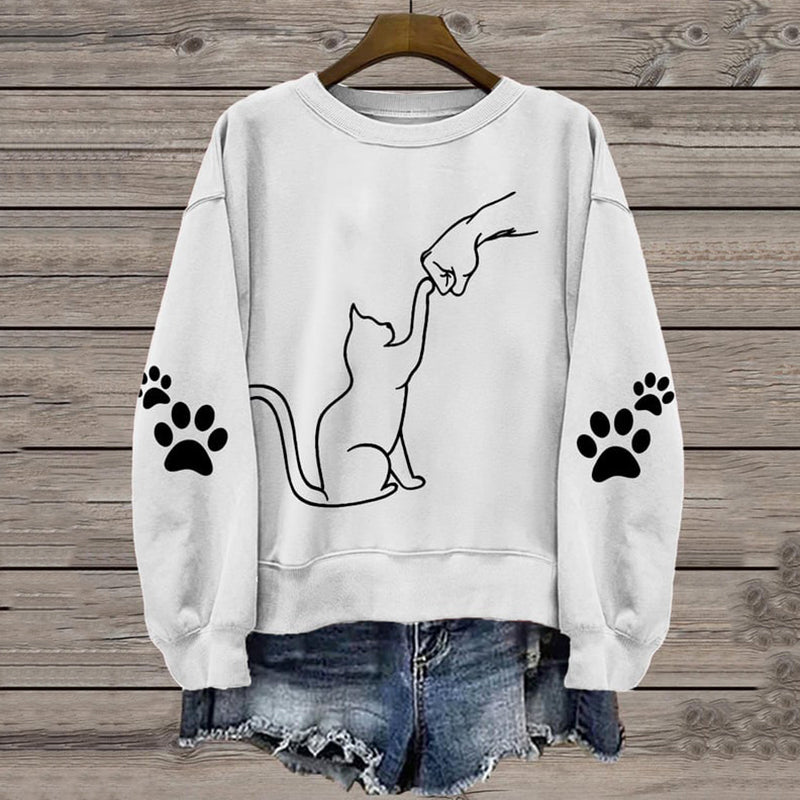Women's Cute Cat Print Sweatshirt elevenforest