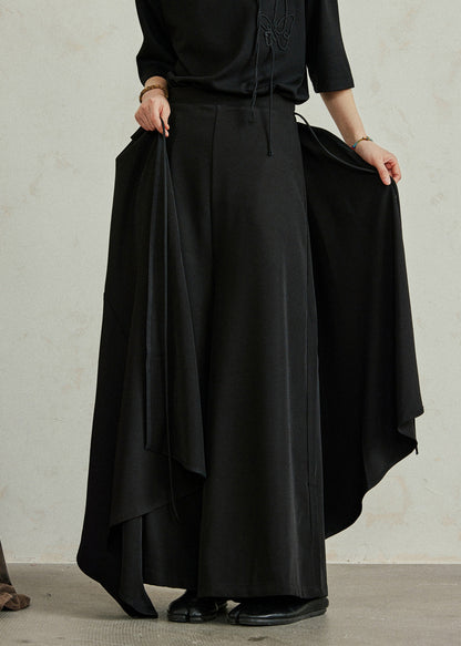 Black Asymmetrical Pockets Patchwork Elastic Waist Pants Skirt