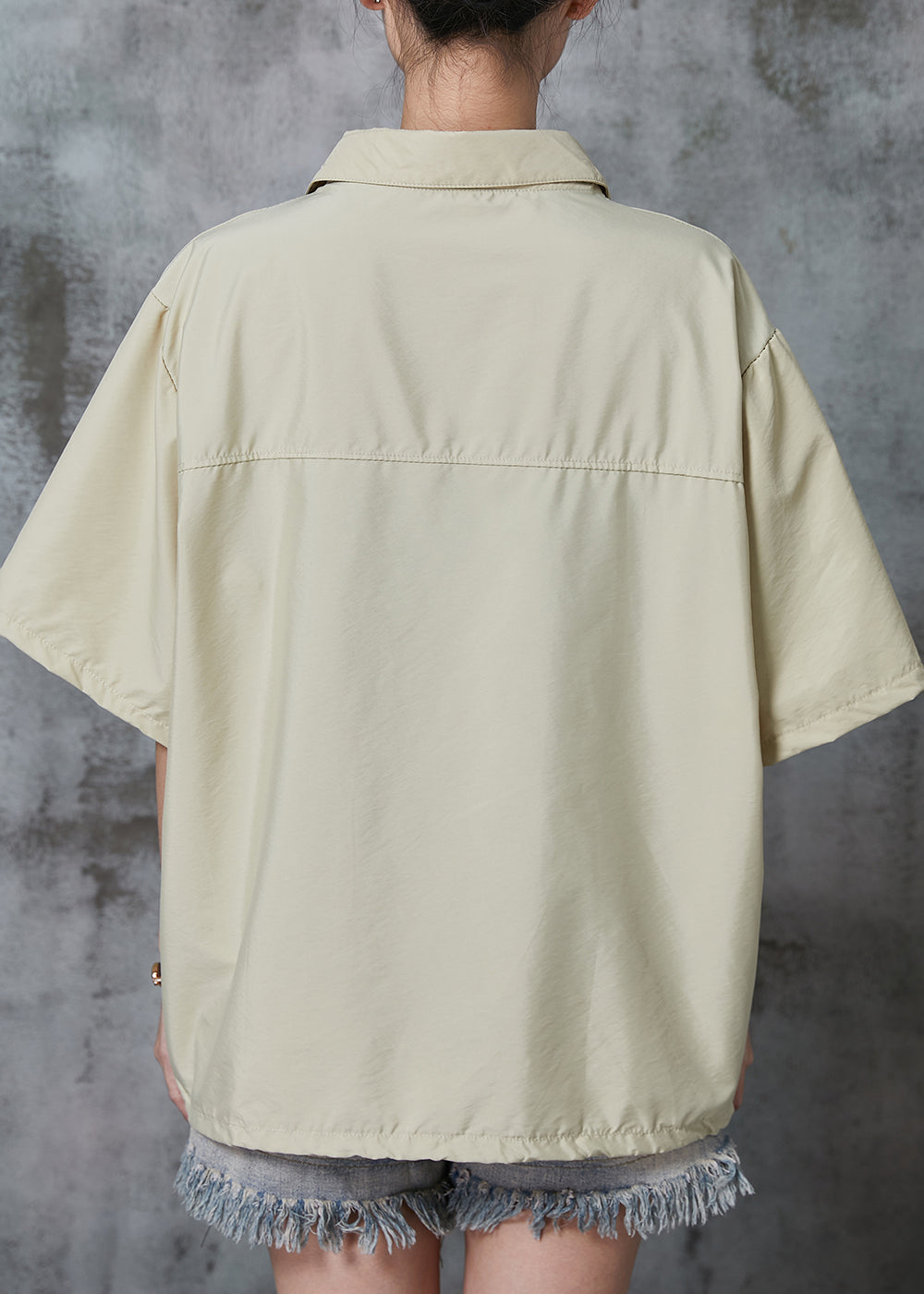 Khaki Cotton Pullover Oversized Drawstring Summer