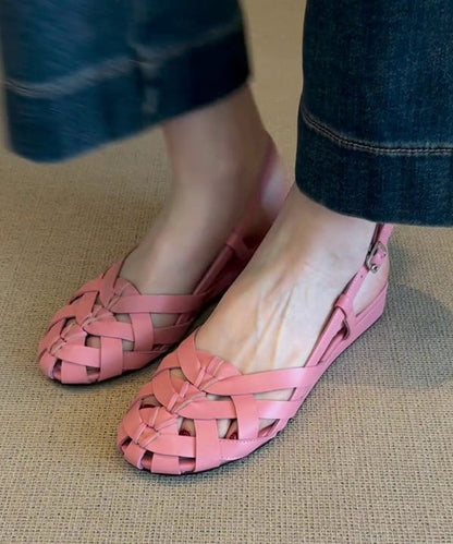 Pink Hollow Out Walking Sandals Faux Leather Soft Splicing