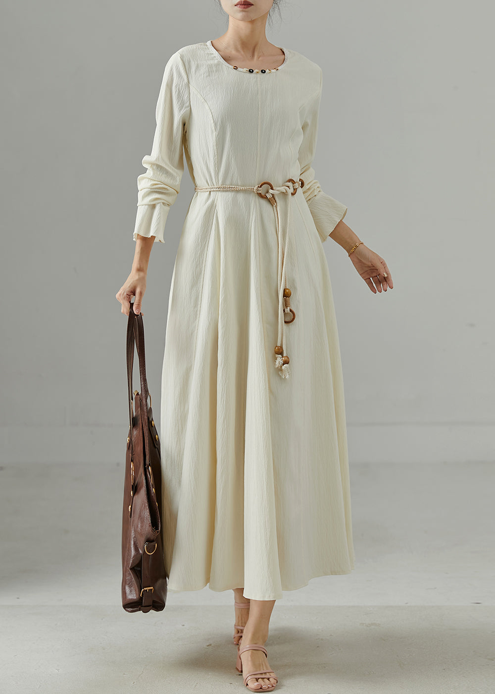 White Tie Waist Exra Large Hem Cotton Dresses Spring