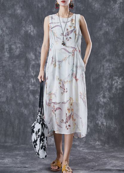 White Print Backless Linen Holiday Dress Summer