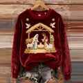 Comstylish Women's Vintage Nativity Night Pattern Casual Flannel Sweatshirt