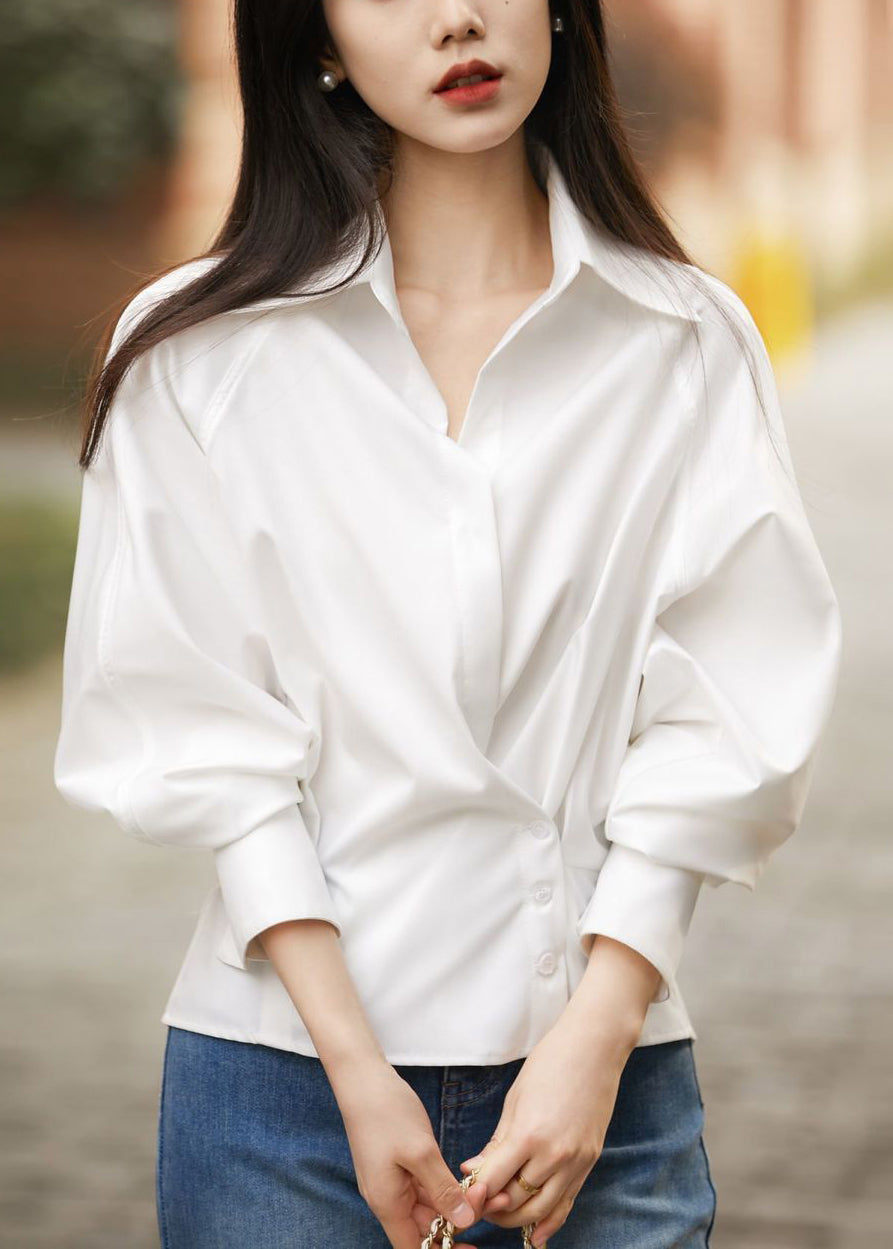 Modern Black Peter Pan Collar Patchwork Shirt Lantern Sleeve