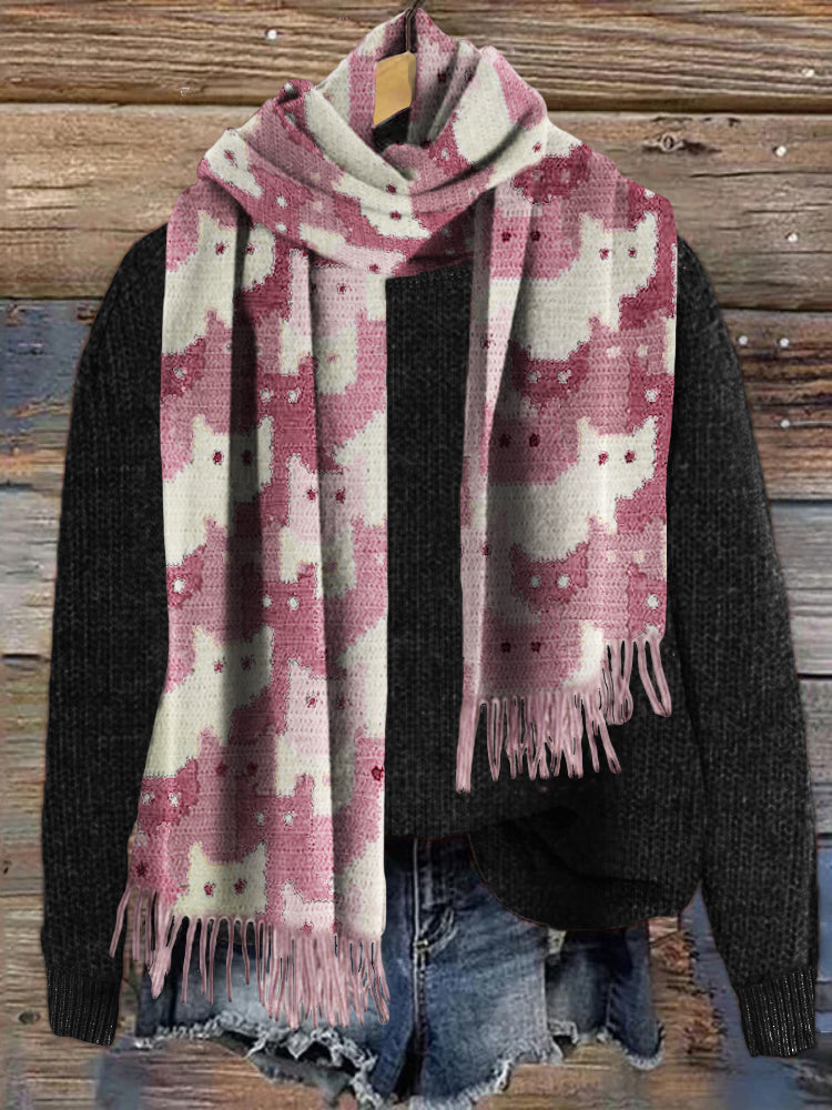 Crowded Cats Pink Knit Art Cozy Scarf elevenforest