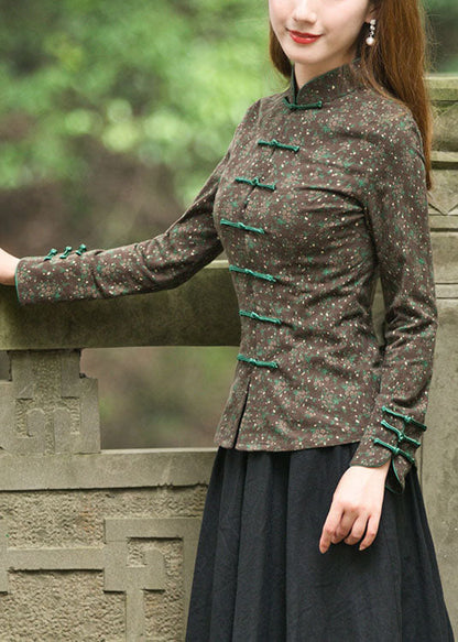 Fitted Black Stand Collar Button Print Coats Spring