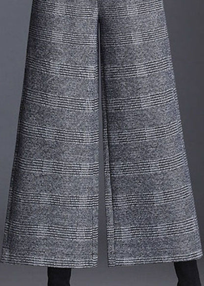 Italian Grey Plaid Pockets Straight Fall Pants