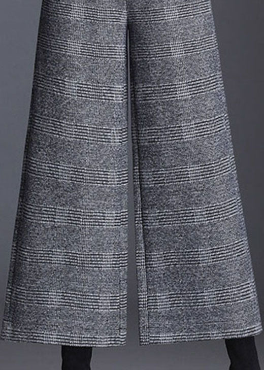 Italian Grey Plaid Pockets Straight Fall Pants