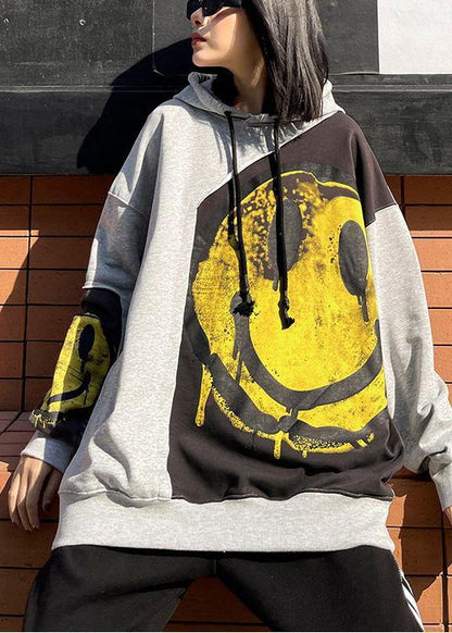 Diy Hooded Patchwork Spring Clothes for Shirts Gray Print Tops
