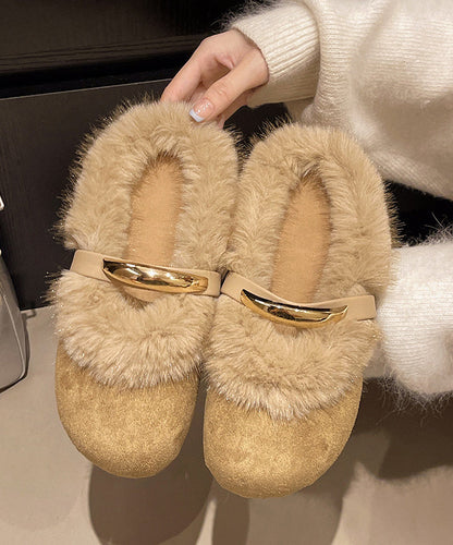 Leopard Slippers Shoes Splicing Fuzzy Wool Lined
