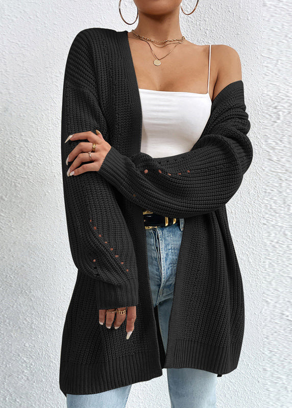 Apricot V Neck Loose Mid Knit Cardigan Fall