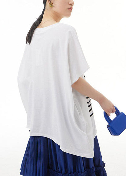 White O Neck Patchwork Cotton T Shirt Tops Summer