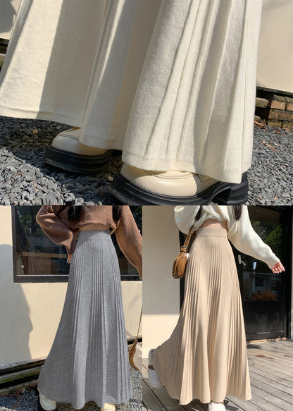Stylish Beige Exra Large Hem Knit a Line Skirt Spring