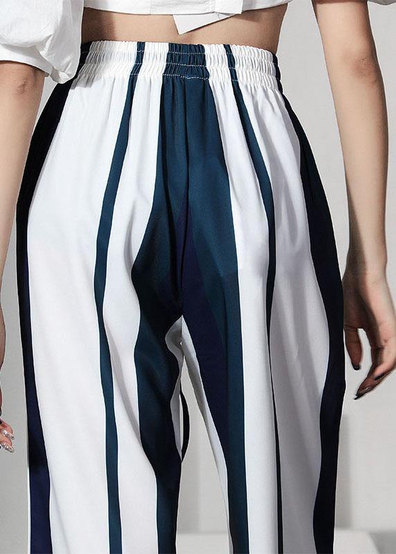 White Striped Pockets Wide Leg Pants