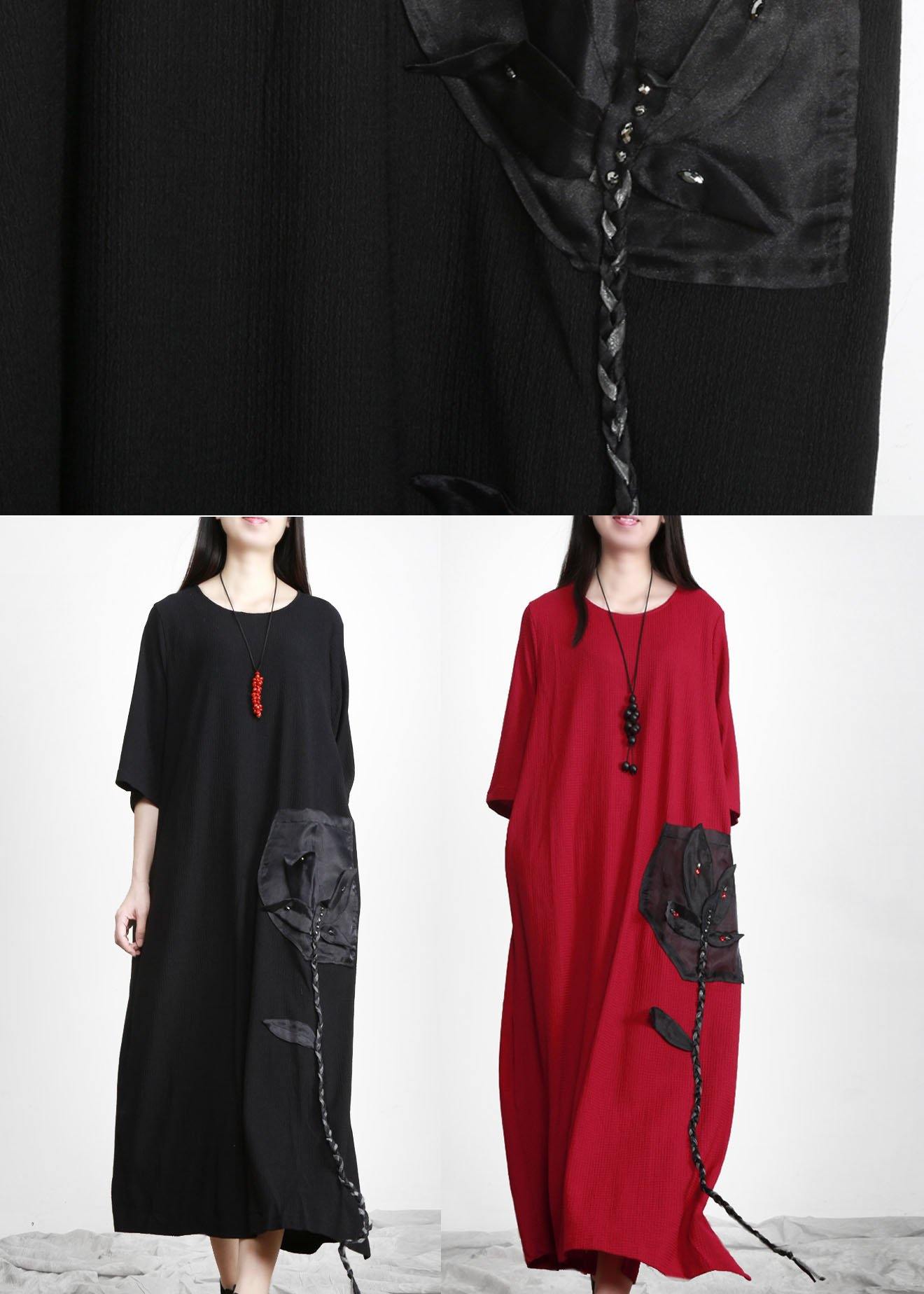 Modern Black O-neck Side Open Fall Dress