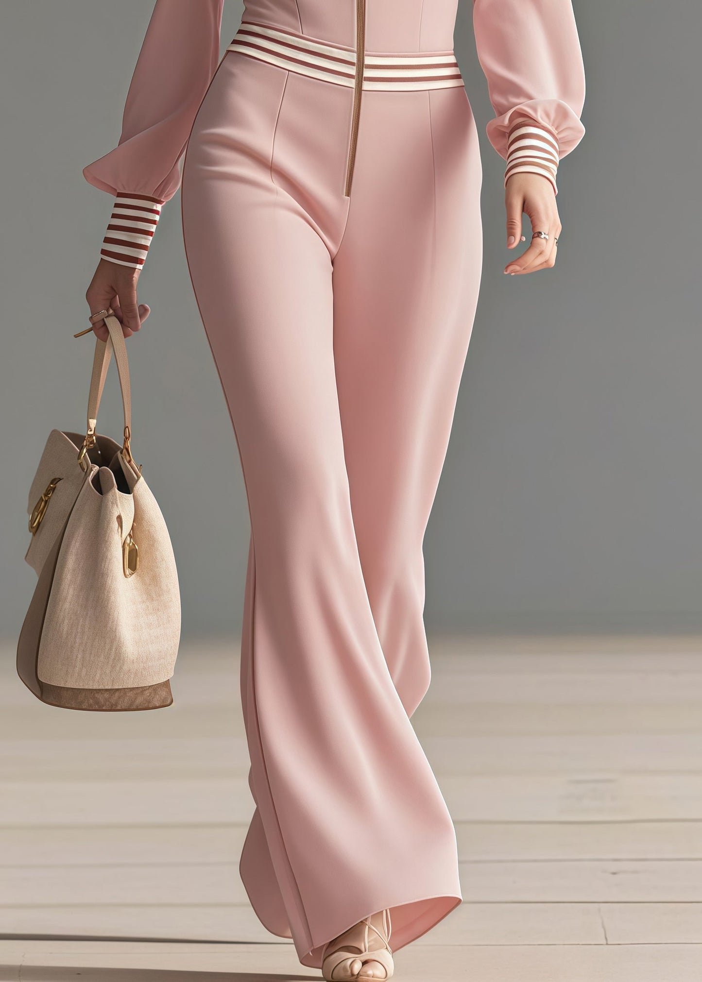 Pink Ruffled Patchwork Draping Chiffon Jumpsuit Spring