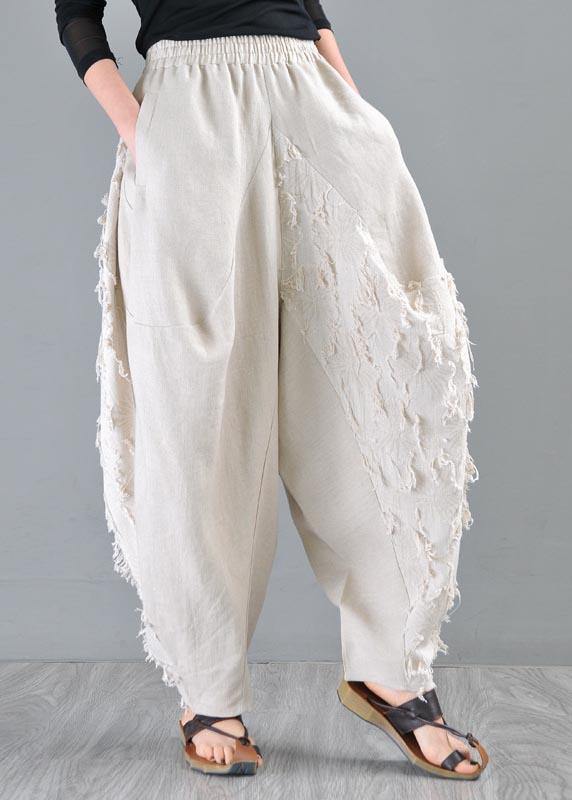 Beige Pockets Cotton Linen Radish Trousers Pants Summer
