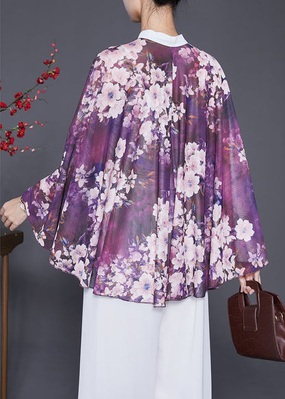 Diy Purple Oversized Print Chiffon Upf 50+ Smock Fall