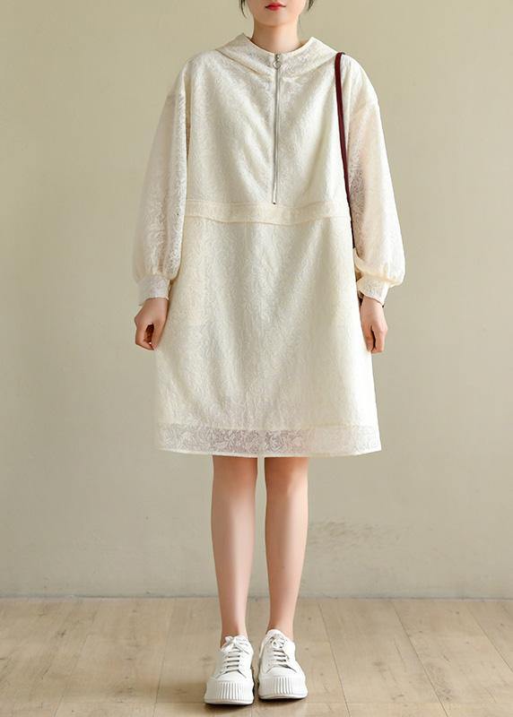 Beige Zippered Chiffon Summer Work Dress