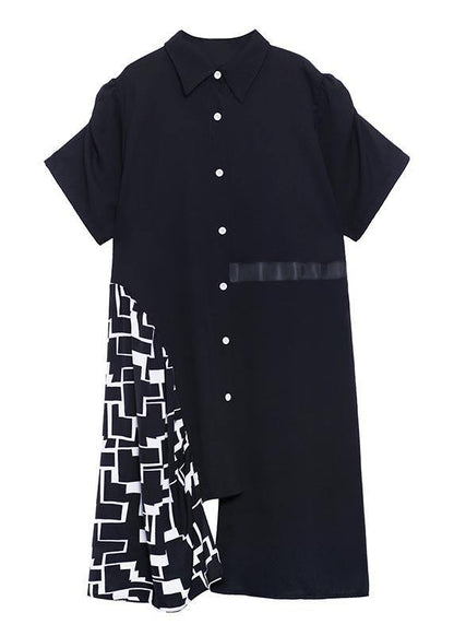 Black Patchwork Print Asymmetrical Design Dress Summer