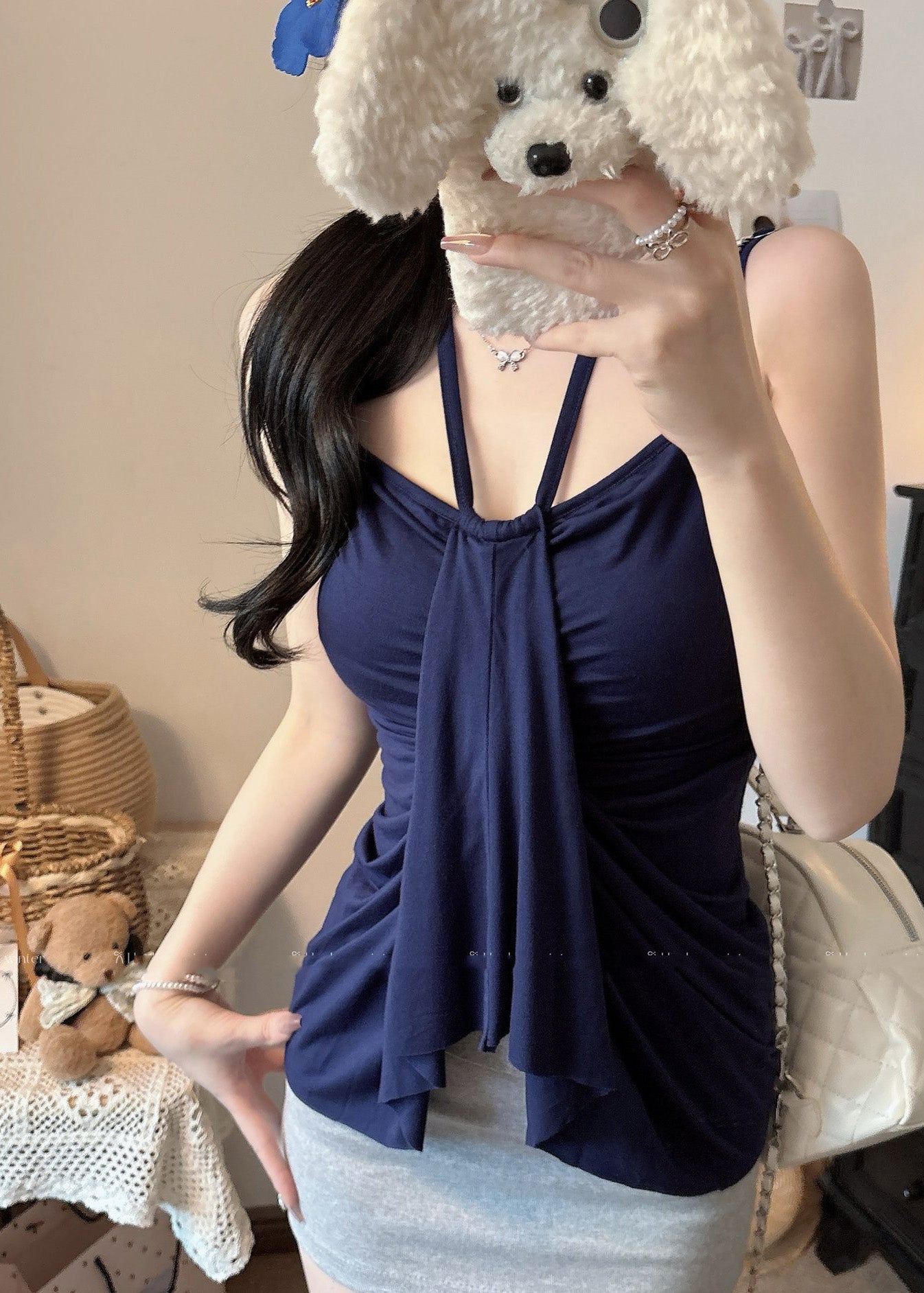 Navy Silm Fit Cotton Beach Vest Summer