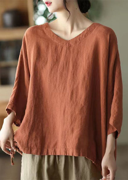 Green O-neck Embroideried Linen Top Long Sleeve