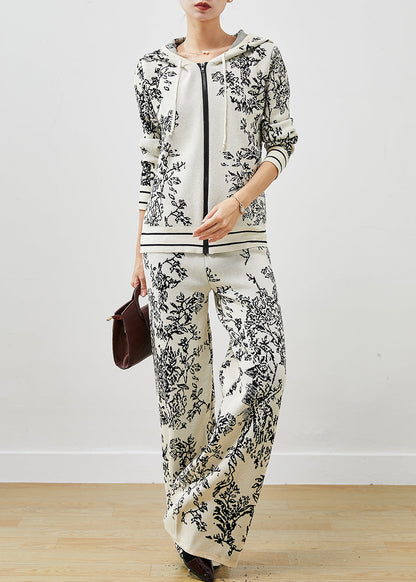 Style White Hooded Print Knit Sets 2 Pieces Spring