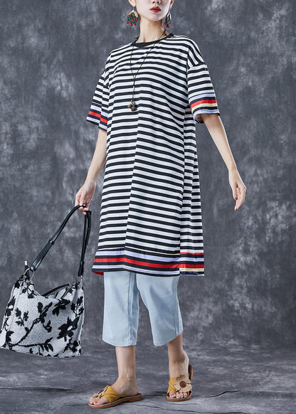 Black Striped Ice Silk Knit Vacation Dresses Summer