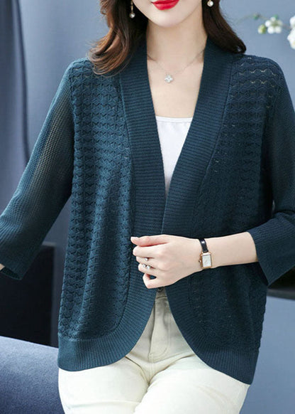 Sea Blue V Neck Patchwork Ice Size Knit Cardigan Bracelet Sleeve