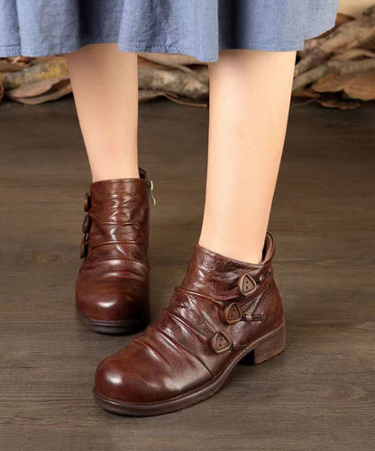 Zippered Splicing Chunky Boots Grey Cowhide Leather
