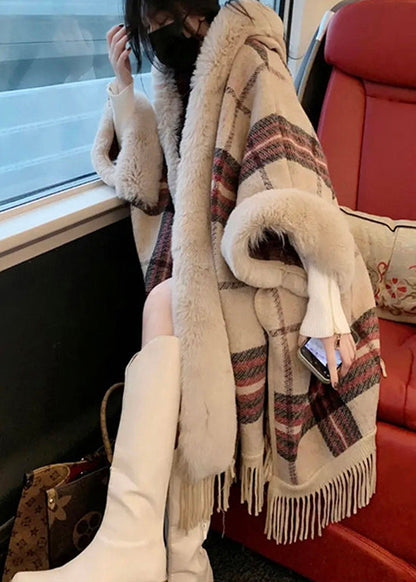 Pink Fur Collar Tassel Hooded Woolen Coat Fall