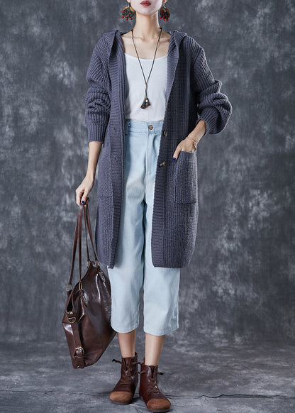 Grey Hooded Oversized Knit Cardigan Fall