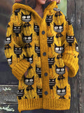 Halloween Crazy Cats Pattern Women's Hooded Cardigan elevenforest