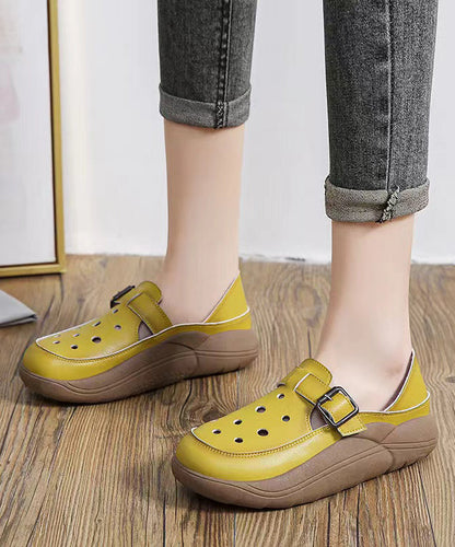 Green Cowhide Leather New Hollow Out Flat Shoes