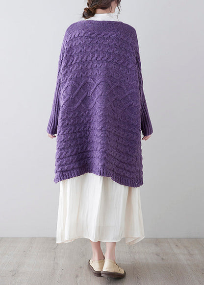 Purple O-neck Button Knit Loose Knit Cardigans Spring