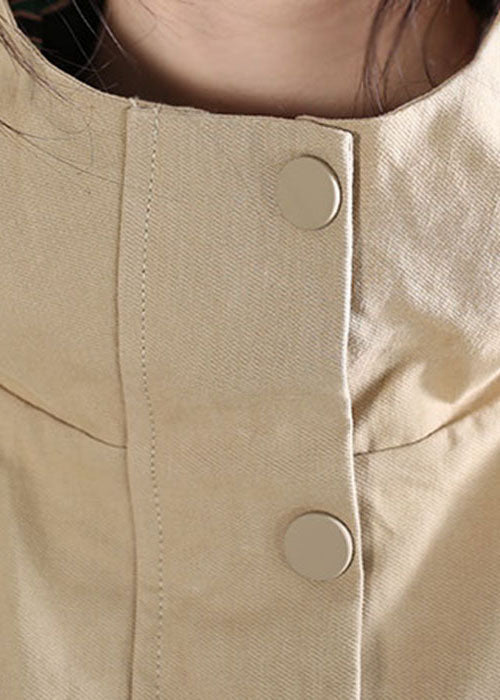 Khaki Zip Up Pockets Cotton Trench Coats Spring