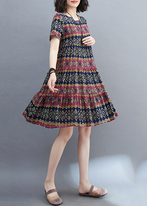 Black O-neck Ruffled Patchwork Mid Dress Summer