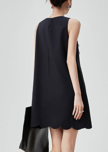 Stylish Black O-neck Mid Dress Sleeveless