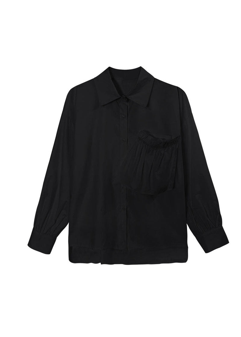 Stylish Black Low High Design Patchwork Shirts Spring