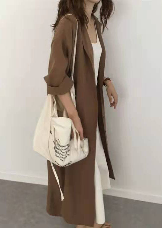 Loose Caramel Peter Pan Collar Tie Waist Cotton Shirts Dresses Spring