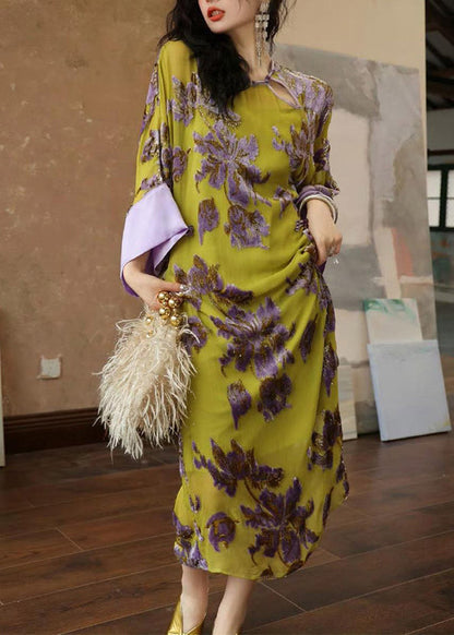 Green Printing Patchwork Chiffon Long Dress Spring