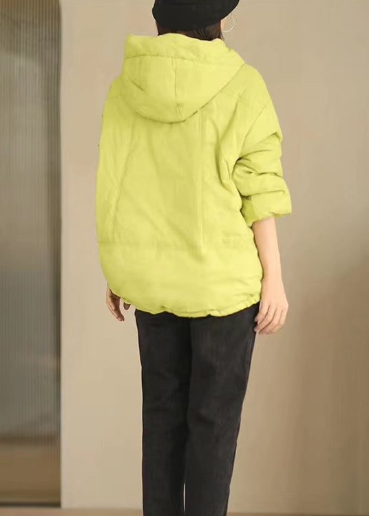 Green Hooded Button Patchwork Duck Down Coat Winter