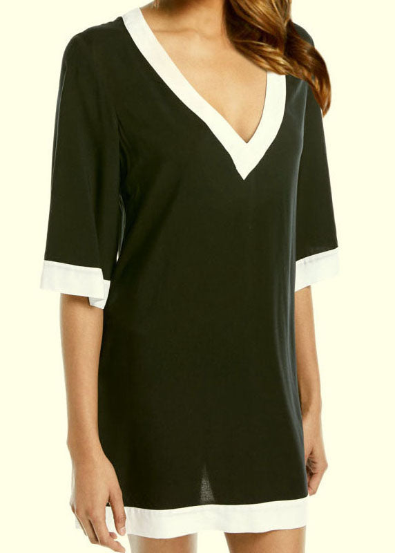 Classy White Patchwork V Neck Sandy Beach Summer Dress
