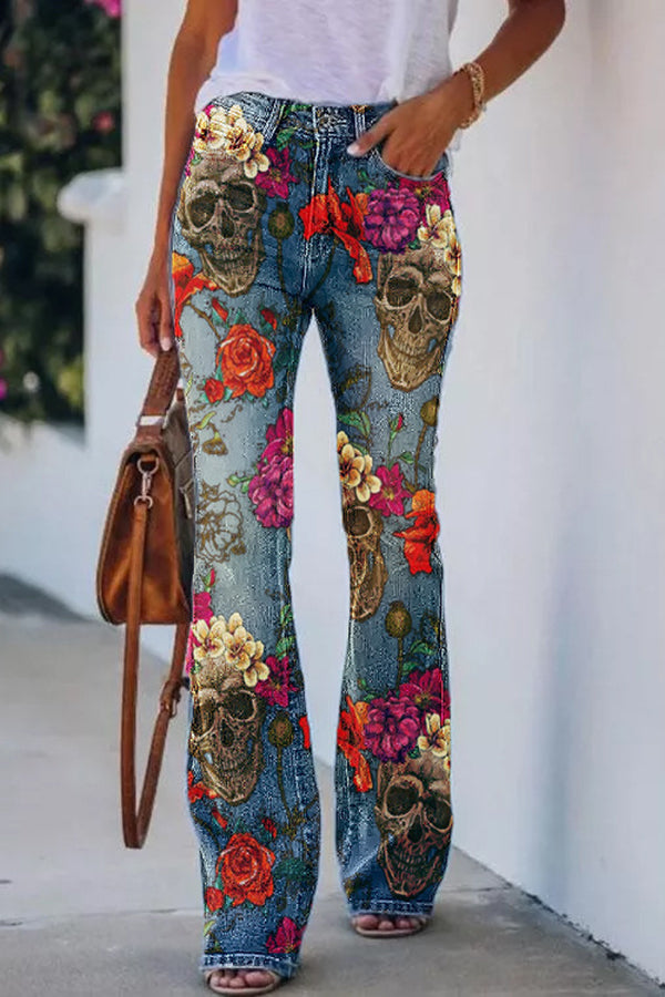 KS | Printed Faux High Rise Flare Pants