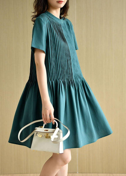 Tea Green O-neck Patchwork Summer Holiday Dress Short Sleeve