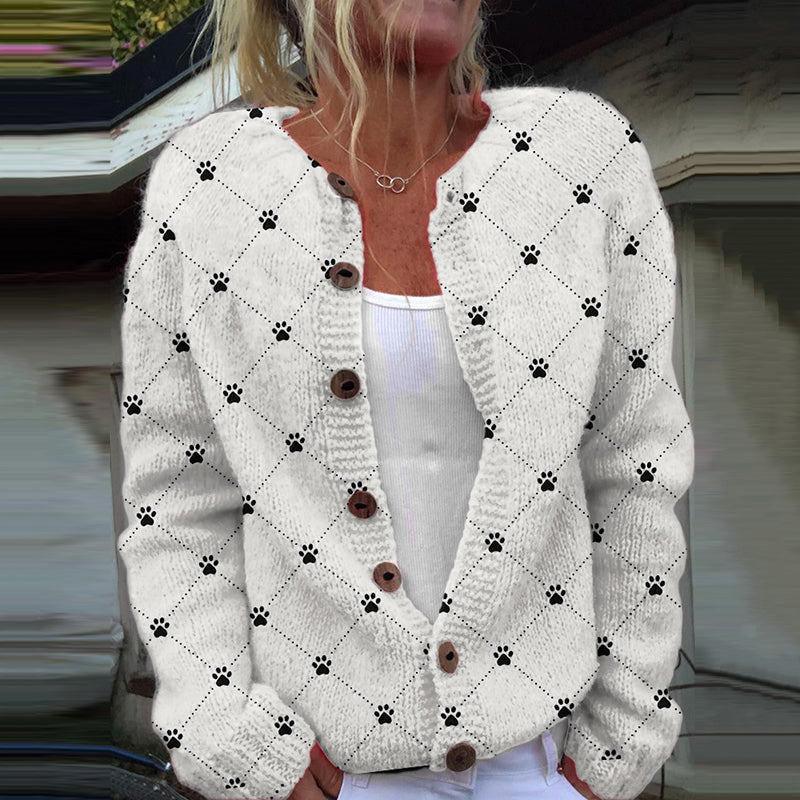 Comstylish Dog Paw Print Casual Knitted Cardigan