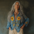 Bohemian Linen Floral With Ukraine Sunflower Art Print Long Sleeve Shirt artswardrobe