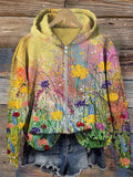 Comstylish Wild Flowers Oil Painting Art Full Zip Hoodie