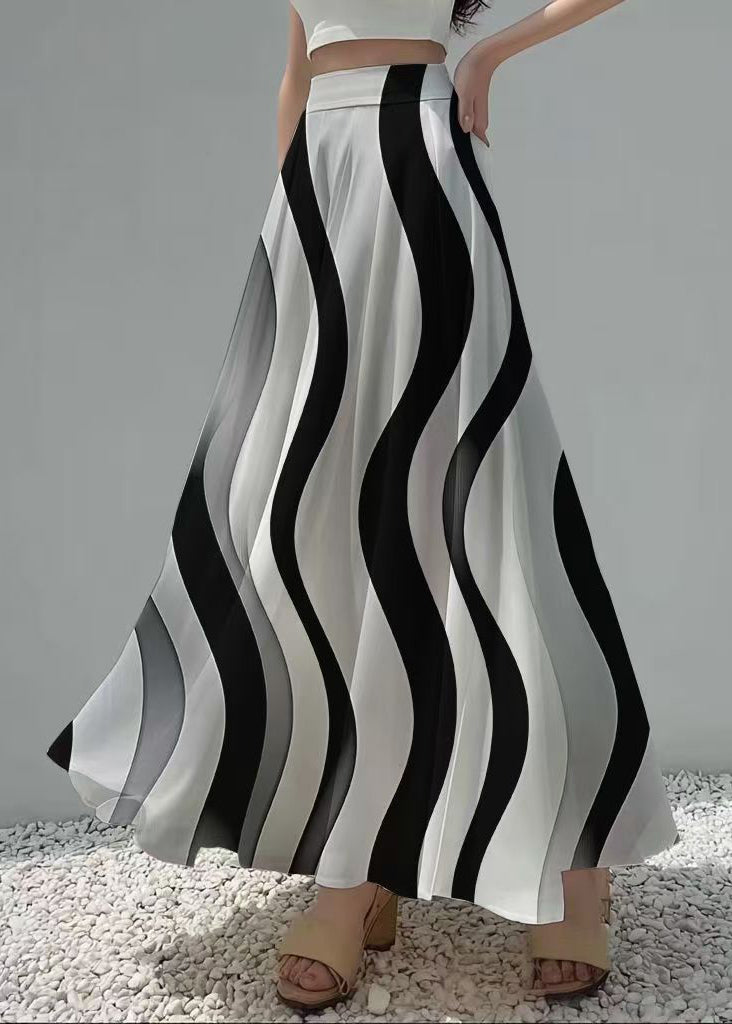 Fine Black Wave Striped Draping Chiffon Skirt Fall