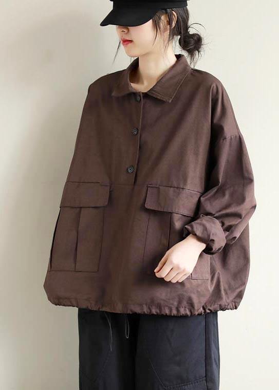 Lapel Patchwork Spring Shirts Pattern Chocolate Shirt